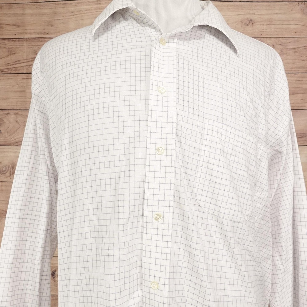 Jos. A. Bank Dress Shirt Mens 18.5 34/35 Classic Fit White Check Long Sleeve